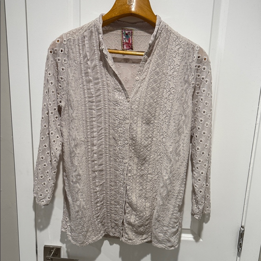 Johnny Was Beige Lace Blouse